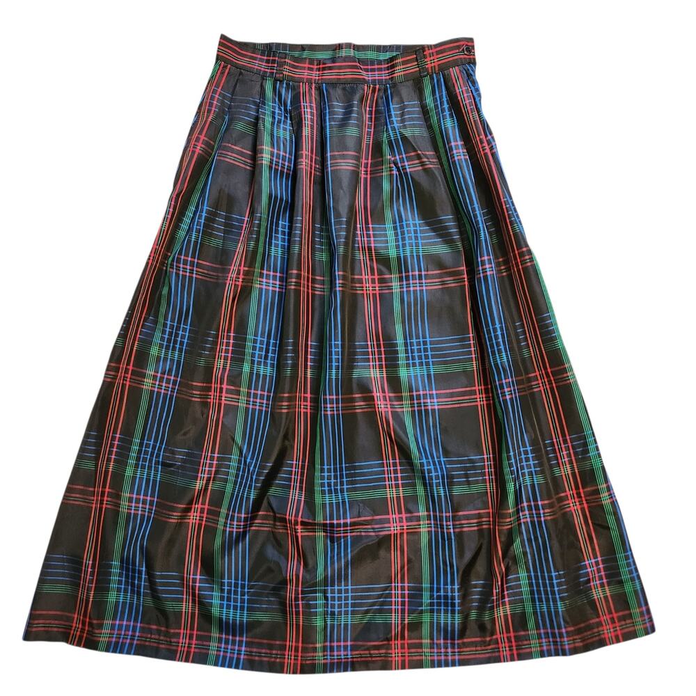 VINTAGE COMM black plaid skirt pleated size 10 NOS